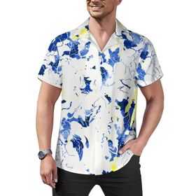AILLOSA Hawaii Çiçek Baskılı 3D Desen Kısa Kollu YH-202 Erkek Gömlek