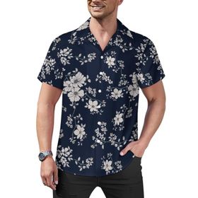 AILLOSA Hawaii Çiçek Baskılı 3D Desen Kısa Kollu YH-238 Erkek Gömlek