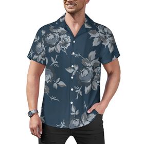 AILLOSA Hawaii Çiçek Baskılı 3D Desen Kısa Kollu YH-255 Erkek Gömlek