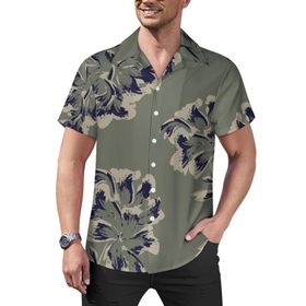 AILLOSA Hawaii Çiçek Baskılı 3D Desen Kısa Kollu YH-292 Erkek Gömlek