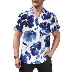 AILLOSA Hawaii Çiçek Baskılı 3D Desen Kısa Kollu YH-32 Erkek Gömlek