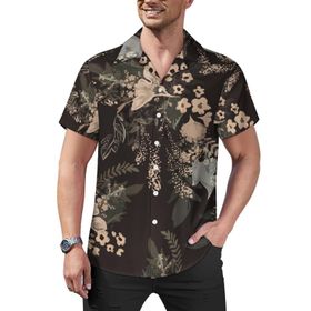 AILLOSA Hawaii Çiçek Baskılı 3D Desen Kısa Kollu YH-320 Erkek Gömlek