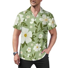 AILLOSA Hawaii Çiçek Baskılı 3D Desen Kısa Kollu YH-335 Erkek Gömlek