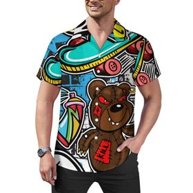 AILLOSA Hawaii Çiçek Baskılı 3D Desen Kısa Kollu YH-339 Erkek Gömlek