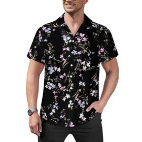 AILLOSA Hawaii Çiçek Baskılı 3D Desen Kısa Kollu YH-353 Erkek Gömlek