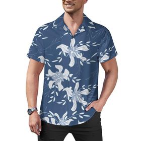 AILLOSA Hawaii Çiçek Baskılı 3D Desen Kısa Kollu YH-362 Erkek Gömlek