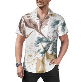 AILLOSA Hawaii Çiçek Baskılı 3D Desen Kısa Kollu YH-396 Erkek Gömlek