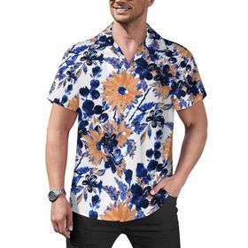 AILLOSA Hawaii Çiçek Baskılı 3D Desen Kısa Kollu YH-406 Erkek Gömlek