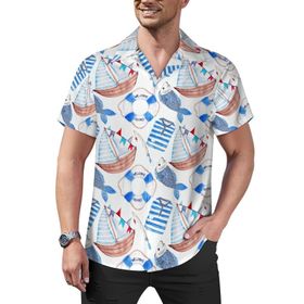 AILLOSA Hawaii Çiçek Baskılı 3D Desen Kısa Kollu YH-411 Erkek Gömlek