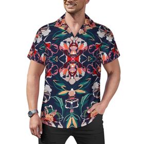 AILLOSA Hawaii Çiçek Baskılı 3D Desen Kısa Kollu YH-416 Erkek Gömlek