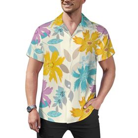 AILLOSA Hawaii Çiçek Baskılı 3D Desen Kısa Kollu YH-419 Erkek Gömlek