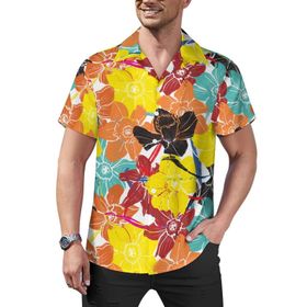 AILLOSA Hawaii Çiçek Baskılı 3D Desen Kısa Kollu YH-423 Erkek Gömlek