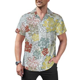 AILLOSA Hawaii Çiçek Baskılı 3D Desen Kısa Kollu YH-427 Erkek Gömlek