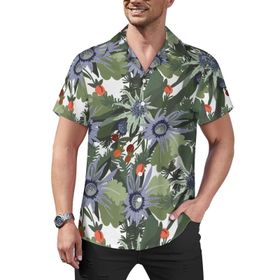 AILLOSA Hawaii Çiçek Baskılı 3D Desen Kısa Kollu YH-431 Erkek Gömlek