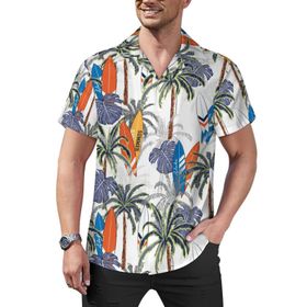 AILLOSA Hawaii Çiçek Baskılı 3D Desen Kısa Kollu YH-437 Erkek Gömlek