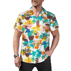 AILLOSA Hawaii Çiçek Baskılı 3D Desen Kısa Kollu YH-438 Erkek Gömlek
