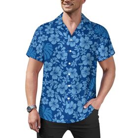 AILLOSA Hawaii Çiçek Baskılı 3D Desen Kısa Kollu YH-442 Erkek Gömlek