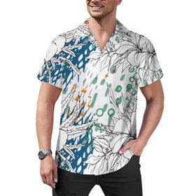 AILLOSA Hawaii Çiçek Baskılı 3D Desen Kısa Kollu YH-443 Erkek Gömlek