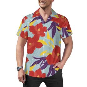AILLOSA Hawaii Çiçek Baskılı 3D Desen Kısa Kollu YH-447 Erkek Gömlek