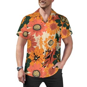 AILLOSA Hawaii Çiçek Baskılı 3D Desen Kısa Kollu YH-453 Erkek Gömlek