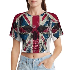 AILLOSA Racerback Bisiklet Yaka Kısa Kol Flag-32 Kadın T-shirt