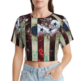 AILLOSA Racerback Tank Top Yuvarlak Yaka Kısa Kol Flag-108 Kadın T-shirt