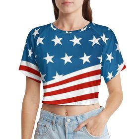 AILLOSA Racerback Tank Top Yuvarlak Yaka Kısa Kol Flag-118 Kadın T-shirt
