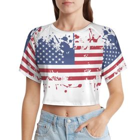 AILLOSA Racerback Tank Top Yuvarlak Yaka Kısa Kol Flag-14 Kadın T-shirt