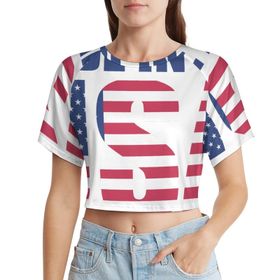 AILLOSA Racerback Tank Top Yuvarlak Yaka Kısa Kol Flag-15 Kadın T-shirt