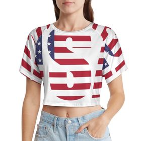 AILLOSA Racerback Tank Top Yuvarlak Yaka Kısa Kol Flag-164 Kadın T-shirt