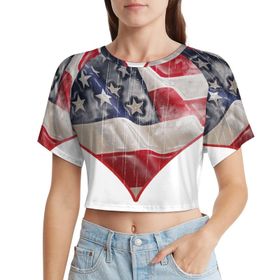 AILLOSA Racerback Tank Top Yuvarlak Yaka Kısa Kol Flag-166 Kadın T-shirt