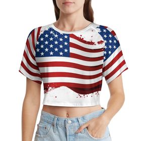 AILLOSA Racerback Tank Top Yuvarlak Yaka Kısa Kol Flag-167 Kadın T-shirt