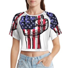 AILLOSA Racerback Tank Top Yuvarlak Yaka Kısa Kol Flag-181 Kadın T-shirt