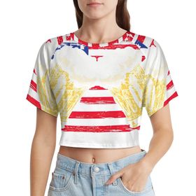 AILLOSA Racerback Tank Top Yuvarlak Yaka Kısa Kol Flag-184 Kadın T-shirt