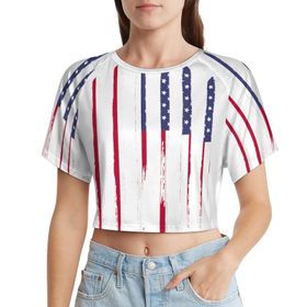 AILLOSA Racerback Tank Top Yuvarlak Yaka Kısa Kol Flag-185 Kadın T-shirt