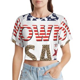 AILLOSA Racerback Tank Top Yuvarlak Yaka Kısa Kol Flag-188 Kadın T-shirt