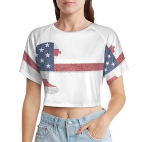 AILLOSA Racerback Tank Top Yuvarlak Yaka Kısa Kol Flag-21 Kadın T-shirt