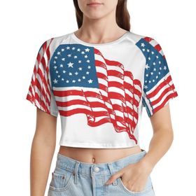 AILLOSA Racerback Tank Top Yuvarlak Yaka Kısa Kol Flag-22 Kadın T-shirt