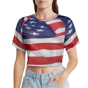 AILLOSA Racerback Tank Top Yuvarlak Yaka Kısa Kol Flag-23 Kadın T-shirt
