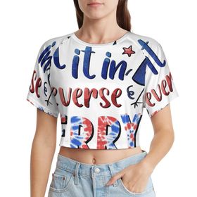 AILLOSA Racerback Tank Top Yuvarlak Yaka Kısa Kol Flag-24 Kadın T-shirt
