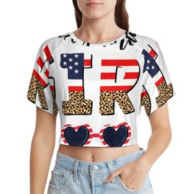 AILLOSA Racerback Tank Top Yuvarlak Yaka Kısa Kol Flag-25 Kadın T-shirt
