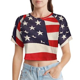 AILLOSA Racerback Tank Top Yuvarlak Yaka Kısa Kol Flag-30 Kadın T-shirt