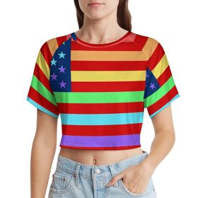 AILLOSA Racerback Tank Top Yuvarlak Yaka Kısa Kol Flag-31 Kadın T-shirt