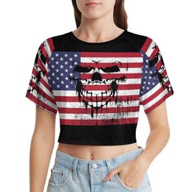 AILLOSA Racerback Tank Top Yuvarlak Yaka Kısa Kol Flag-36 Kadın T-shirt