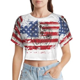 AILLOSA Racerback Tank Top Yuvarlak Yaka Kısa Kol Flag-38 Kadın T-shirt