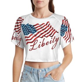 AILLOSA Racerback Tank Top Yuvarlak Yaka Kısa Kol Flag-40 Kadın T-shirt