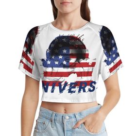 AILLOSA Racerback Tank Top Yuvarlak Yaka Kısa Kol Flag-41 Kadın T-shirt