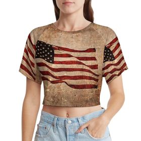 AILLOSA Racerback Tank Top Yuvarlak Yaka Kısa Kol Flag-42 Kadın T-shirt
