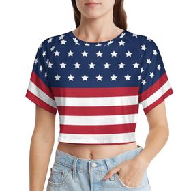 AILLOSA Racerback Tank Top Yuvarlak Yaka Kısa Kol Flag-45 Kadın T-shirt