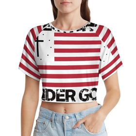 AILLOSA Racerback Tank Top Yuvarlak Yaka Kısa Kol Flag-46 Kadın T-shirt